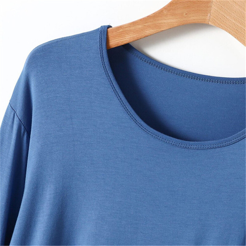 Modális tavaszi őszi férfi otthoni ruha O-nyakú, hosszú ujjú sztreccs fehérnemű Kényelmes alvó felsők Pizsama póló Hálóruha 4XL