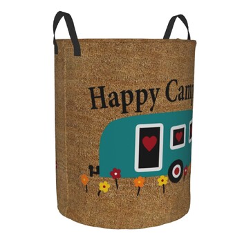 Happy Campers Laundry Hamper Μεγάλο καλάθι αποθήκευσης Cartoon RV Adventure Camping Kids Nursery Toy Organizer