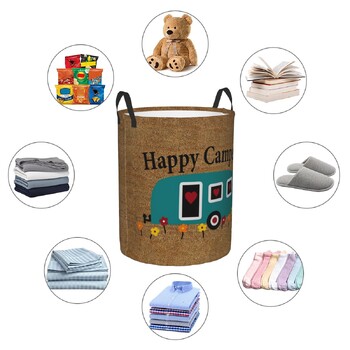 Happy Campers Laundry Hamper Μεγάλο καλάθι αποθήκευσης Cartoon RV Adventure Camping Kids Nursery Toy Organizer