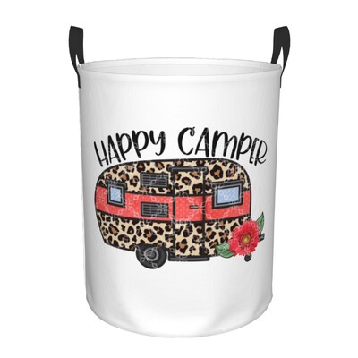Happy Campers Laundry Hamper Μεγάλο καλάθι αποθήκευσης Cartoon RV Adventure Camping Kids Nursery Toy Organizer