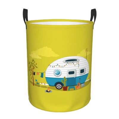 Happy Campers Laundry Hamper Μεγάλο καλάθι αποθήκευσης Cartoon RV Adventure Camping Kids Nursery Toy Organizer