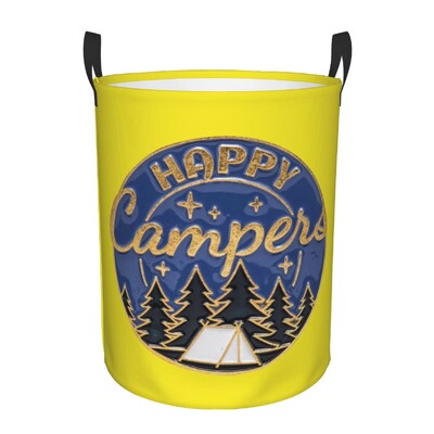 Happy Campers Laundry Hamper Μεγάλο καλάθι αποθήκευσης Cartoon RV Adventure Camping Kids Nursery Toy Organizer