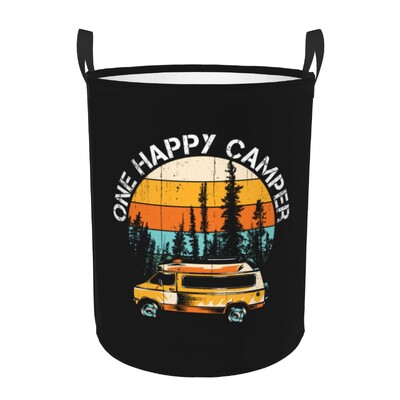 Happy Campers Laundry Hamper Μεγάλο καλάθι αποθήκευσης Cartoon RV Adventure Camping Kids Nursery Toy Organizer