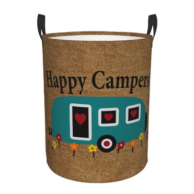 Happy Campers Laundry Hamper Μεγάλο καλάθι αποθήκευσης Cartoon RV Adventure Camping Kids Nursery Toy Organizer