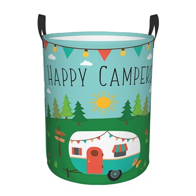 Happy Campers Laundry Hamper Μεγάλο καλάθι αποθήκευσης Cartoon RV Adventure Camping Kids Nursery Toy Organizer