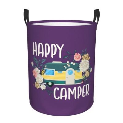 Happy Campers Laundry Hamper Μεγάλο καλάθι αποθήκευσης Cartoon RV Adventure Camping Kids Nursery Toy Organizer