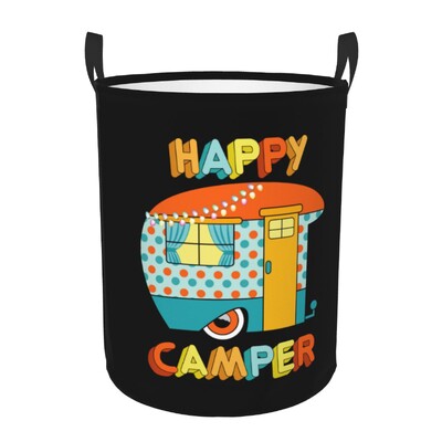 Happy Campers Laundry Hamper Μεγάλο καλάθι αποθήκευσης Cartoon RV Adventure Camping Kids Nursery Toy Organizer