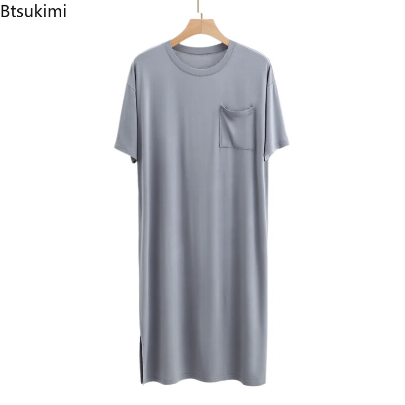 2024 m. vyriška vasaros Modal pižama Minkšta laisvalaikio miegui skirta suknelė, chalatas vyrams trumpomis rankovėmis vientisas chalatas Naminiai vyriški naktiniai drabužiai