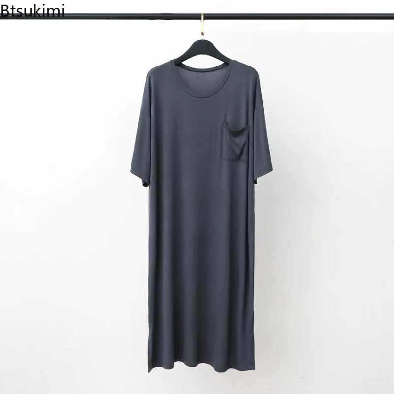 2024 m. vyriška vasaros Modal pižama Minkšta laisvalaikio miegui skirta suknelė, chalatas vyrams trumpomis rankovėmis vientisas chalatas Naminiai vyriški naktiniai drabužiai