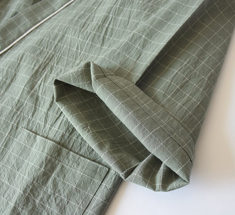 Kimono v japonskom štýle, bavlnená gáza, jarná a jesenná pánska kockovaná nočná košeľa, dvojdielna súprava pyžama s yukata a šnurovaním pre domácu službu