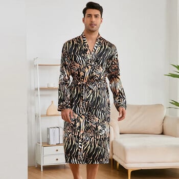 Fashion Tiger Print Loungewear 2τμχ Σετ ρόμπα 2024 Φθινόπωρο Νέα Ανδρικά Σορτς Ανδρικά Σατέν Νυχτικά Casual Ρούχα σπιτιού