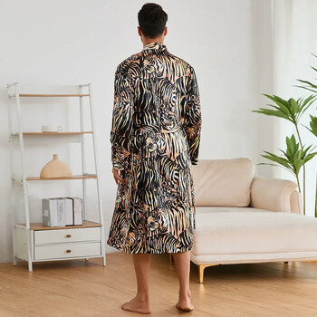 Fashion Tiger Print Loungewear 2τμχ Σετ ρόμπα 2024 Φθινόπωρο Νέα Ανδρικά Σορτς Ανδρικά Σατέν Νυχτικά Casual Ρούχα σπιτιού