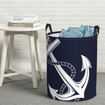 Anchor Nautical White & Navy Πτυσσόμενα Καλάθια Πλυντηρίου Βρώμικα Ρούχα Παιχνίδια Διάφορα Καλάθι Αποθήκευσης Home Organizer Μεγάλο Αδιάβροχο