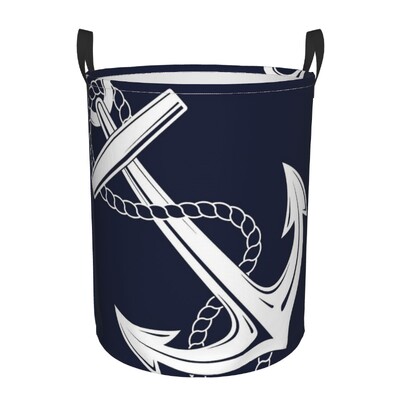 Anchor Nautical White & Navy Sulankstomi skalbinių krepšeliai Nešvarūs drabužiai Žaislai Įvairūs daiktai Sandėliavimo krepšelis Namų organizatorius Didelis, atsparus vandeniui