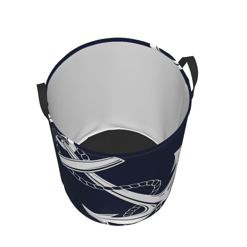 Anchor Nautical White & Navy Sulankstomi skalbinių krepšeliai Nešvarūs drabužiai Žaislai Įvairūs daiktai Sandėliavimo krepšelis Namų organizatorius Didelis, atsparus vandeniui