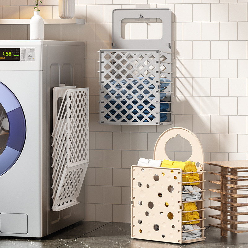 Kihajtható üreges műanyag piszkos szennyes kosár Kezdőlap Hordozható akadály Falra szerelhető ruhák Tároló kosarak Fürdőszoba rendező