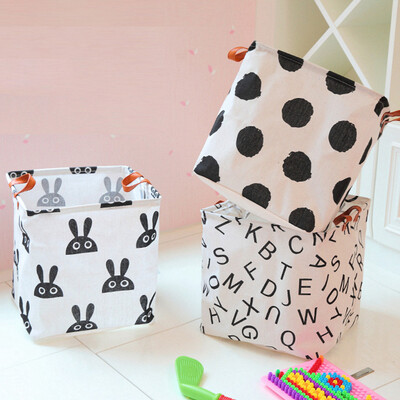 Zerolife 33x35 Foldable Sundries Καλάθι ρούχων Χαριτωμένο δοχείο καλλυντικών εκτύπωσης Βαμβακερά λευκά είδη αποθήκευσης Καλάθι επιτραπέζιας οργάνωσης