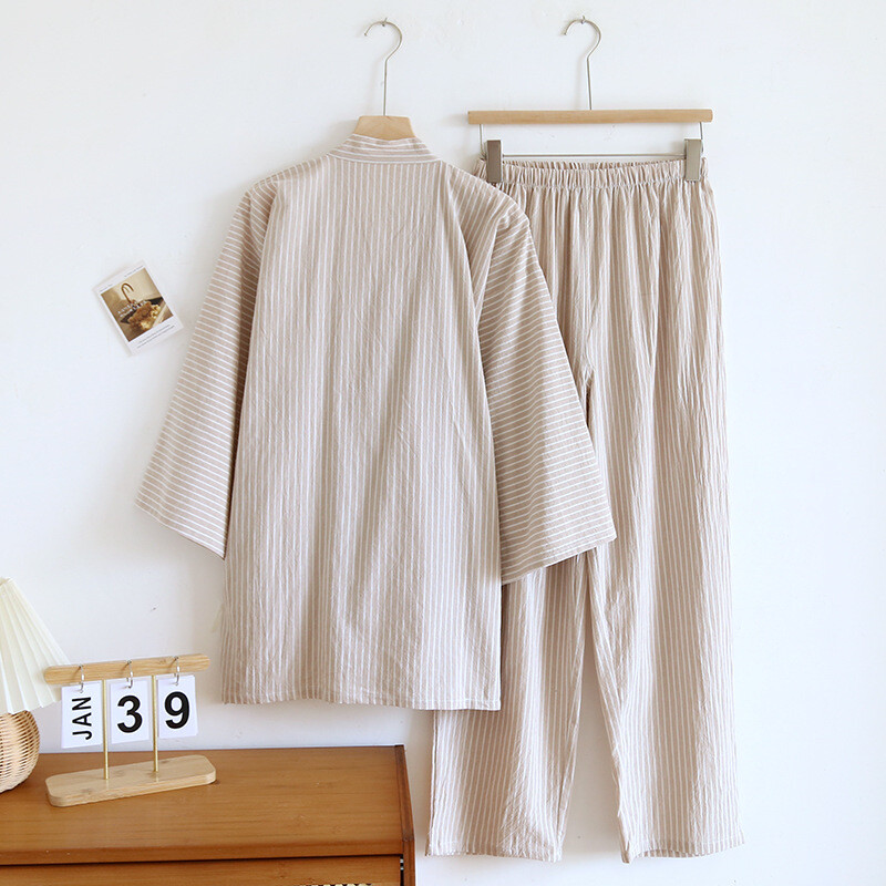 2024 Άνοιξη Καλοκαίρι Ιαπωνικά Σετ Πυτζάμες Ανδρικά 100% βαμβακερά σετ ρόμπες σπα Boxer Ρόμπες κιμονό υψηλής ποιότητας Ανδρικές ριγέ οικιακές ρόμπες