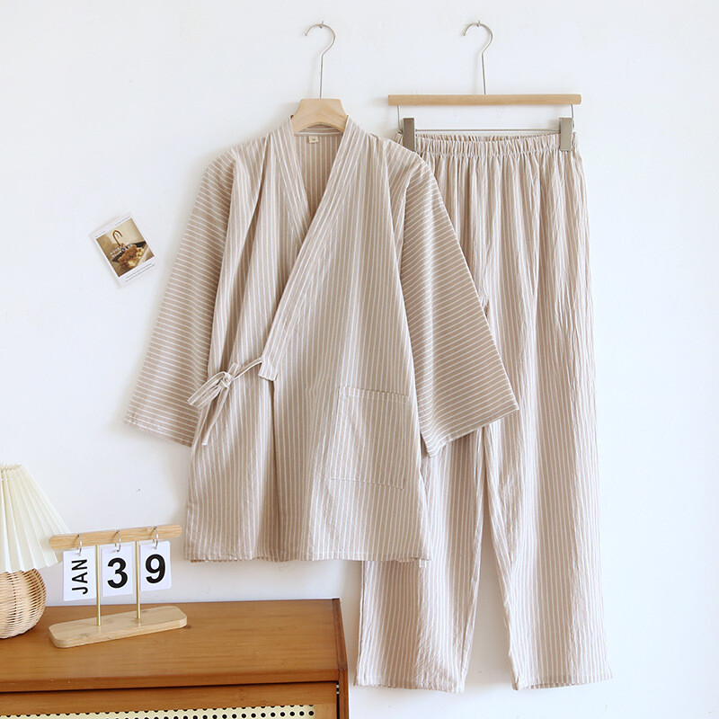 2024 Άνοιξη Καλοκαίρι Ιαπωνικά Σετ Πυτζάμες Ανδρικά 100% βαμβακερά σετ ρόμπες σπα Boxer Ρόμπες κιμονό υψηλής ποιότητας Ανδρικές ριγέ οικιακές ρόμπες