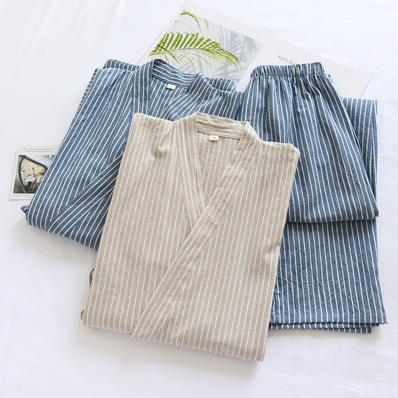 2024 Άνοιξη Καλοκαίρι Ιαπωνικά Σετ Πυτζάμες Ανδρικά 100% βαμβακερά σετ ρόμπες σπα Boxer Ρόμπες κιμονό υψηλής ποιότητας Ανδρικές ριγέ οικιακές ρόμπες