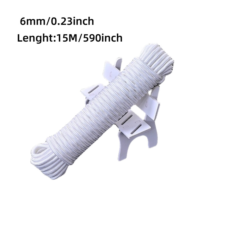 15 m valge terastraadisüdamikuga riietekuivatusnöör, kaasaskantav mitteläbiv riiete kuivatus- ja jahutav nailonnöör