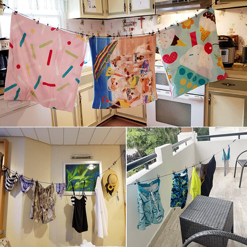 Nešiojama skalbinių linija su 12 segtukų Kelioniniai drabužiai Džiovinimo lentyna Virvė vėjui atspari skalbinių drabužių linija, skirta stovyklavimui kieme