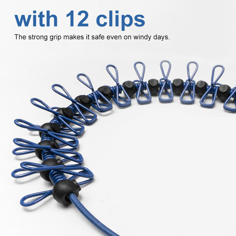 Nešiojama skalbinių linija su 12 segtukų Kelioniniai drabužiai Džiovinimo lentyna Virvė vėjui atspari skalbinių drabužių linija, skirta stovyklavimui kieme