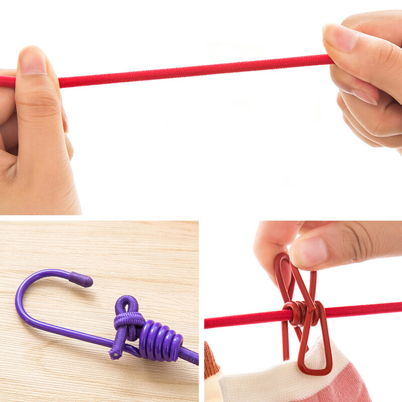 180 cm nešiojama skalbinių virvė su 12 spaustukų Elastinė vėjui atspari skalbinių džiovinimo pakabos virvė lauko kelionių drabužių kabyklos pakabinimo linija