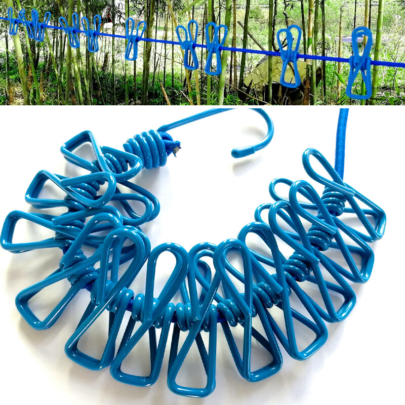 180 cm nešiojama skalbinių virvė su 12 spaustukų Elastinė vėjui atspari skalbinių džiovinimo pakabos virvė lauko kelionių drabužių kabyklos pakabinimo linija