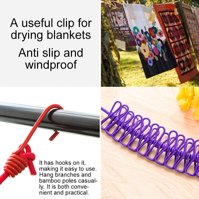 180 cm nešiojama skalbinių virvė su 12 spaustukų Elastinė vėjui atspari skalbinių džiovinimo pakabos virvė lauko kelionių drabužių kabyklos pakabinimo linija