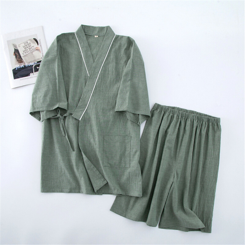 Νέο ανδρικό σορτς κοστούμι πιτζάμες για καλοκαιρινό κοντομάνικο σορτς βαμβακερό απλό σε ιαπωνικό στυλ Kimono Pijama Ανδρικά Sleepwear Σετ σπιτιού