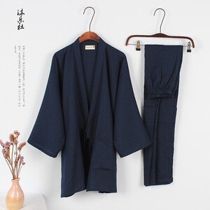Pánske pyžamo s dlhým rukávom, kimono, pohodlné, čierne, s dlhým rukávom