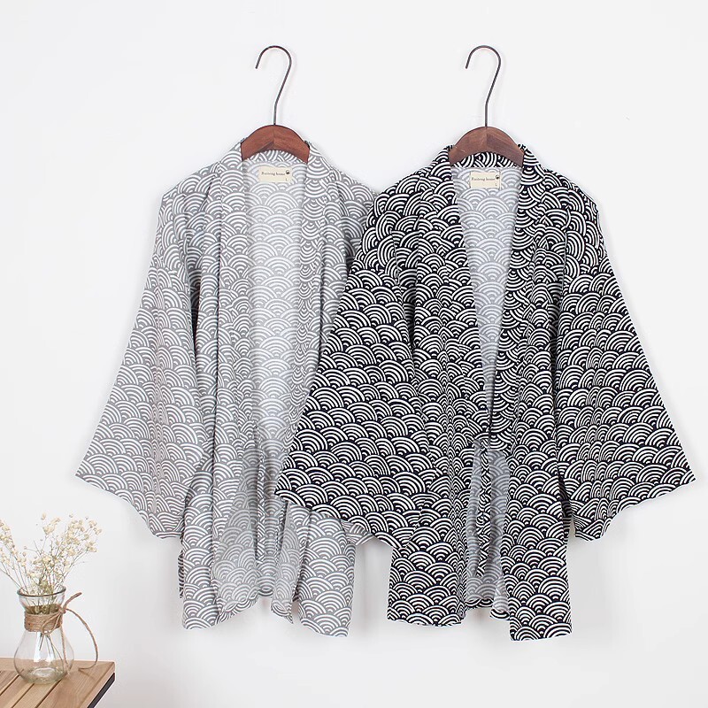 Pánske pyžamo s dlhým rukávom, kimono, pohodlné, čierne, s dlhým rukávom