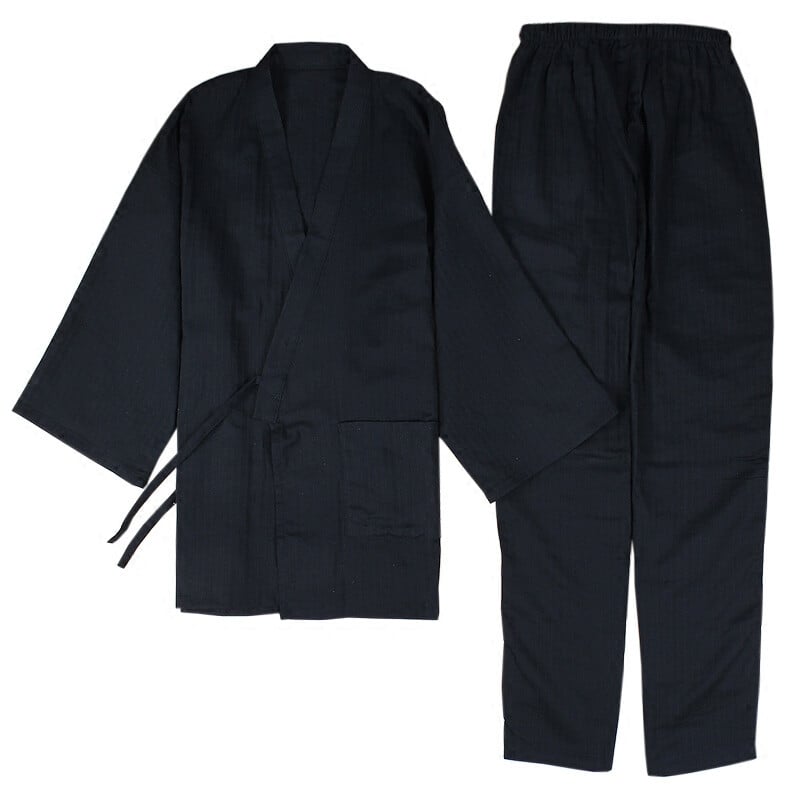 Pánske pyžamo s dlhým rukávom, kimono, pohodlné, čierne, s dlhým rukávom