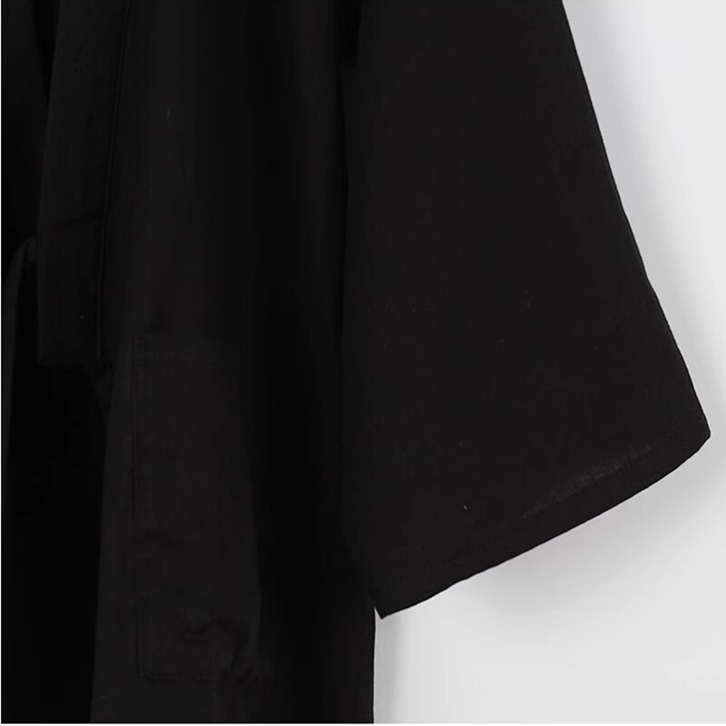 Pánske pyžamo s dlhým rukávom, kimono, pohodlné, čierne, s dlhým rukávom