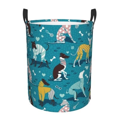 Coș de rufe personalizat pentru ogar Galgos Coș de rufe pliabil Whippet Sighthound Coș de haine pentru pepinieră Coș de depozitare pentru jucării pentru copii