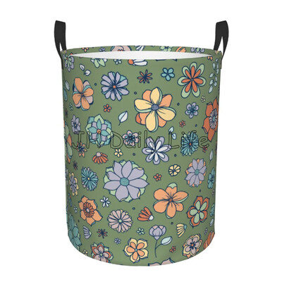 Hipiju mākslas ziedi apaļš veļas grozs salokāms veļas šķērslis ūdensizturīgs Oksfordas lieli apģērbu glabāšanas grozi rotaļlietu organizators