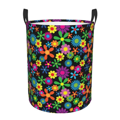 Hipiju mākslas ziedi apaļš veļas grozs salokāms veļas šķērslis ūdensizturīgs Oksfordas lieli apģērbu glabāšanas grozi rotaļlietu organizators