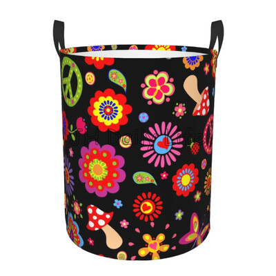 Hipiju mākslas ziedi apaļš veļas grozs salokāms veļas šķērslis ūdensizturīgs Oksfordas lieli apģērbu glabāšanas grozi rotaļlietu organizators