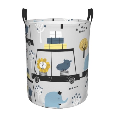 Sulankstomas skalbinių krepšelis nešvariems drabužiams Mieli gyvūnai automobilyje trukdo vaikams kūdikių namų organizatorius