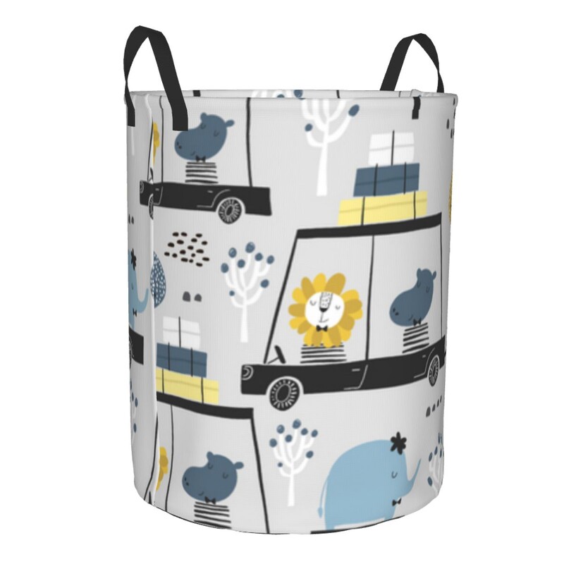 Sulankstomas skalbinių krepšelis nešvariems drabužiams Mieli gyvūnai automobilyje trukdo vaikams kūdikių namų organizatorius
