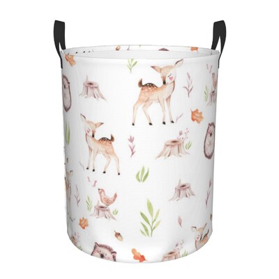 Πτυσσόμενο καλάθι ρούχων Cute Baby Fox Deer Nursery Rabbit Στρογγυλός Κάδος Αποθήκευσης Πτυσσόμενος κάδος ρούχων Organizer