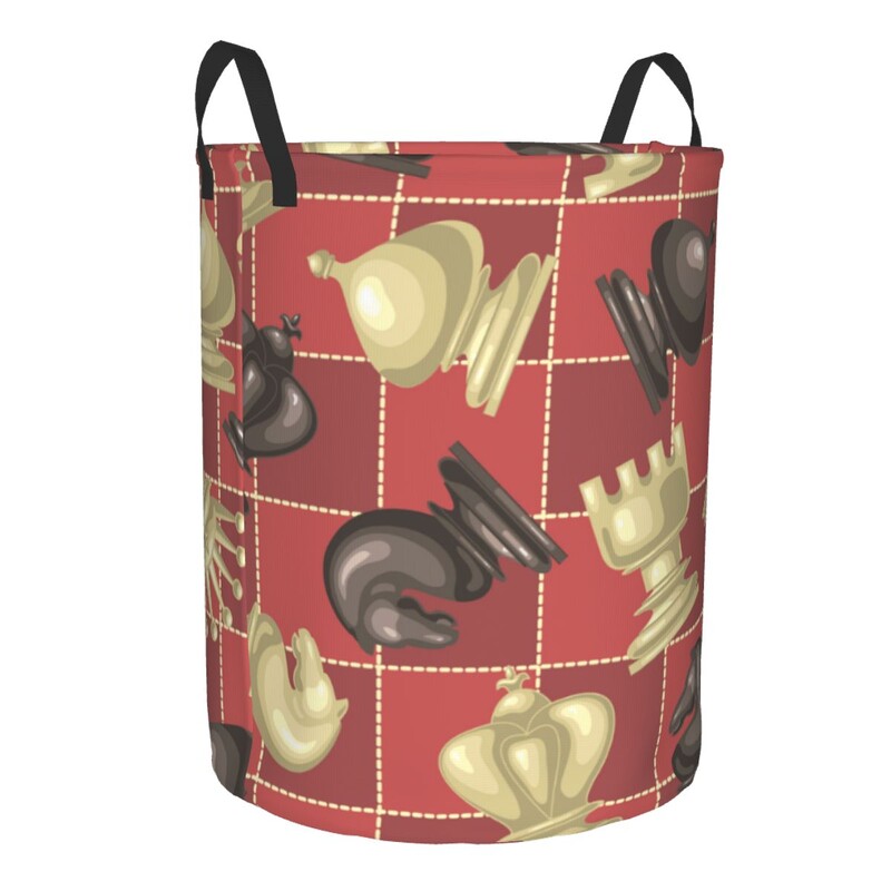 Sulankstomas skalbinių krepšelio šachmatų figūrėlės ant šachmatų lentos apvalios laikymo dėžės, trukdo sulankstyti rūbų kibiras