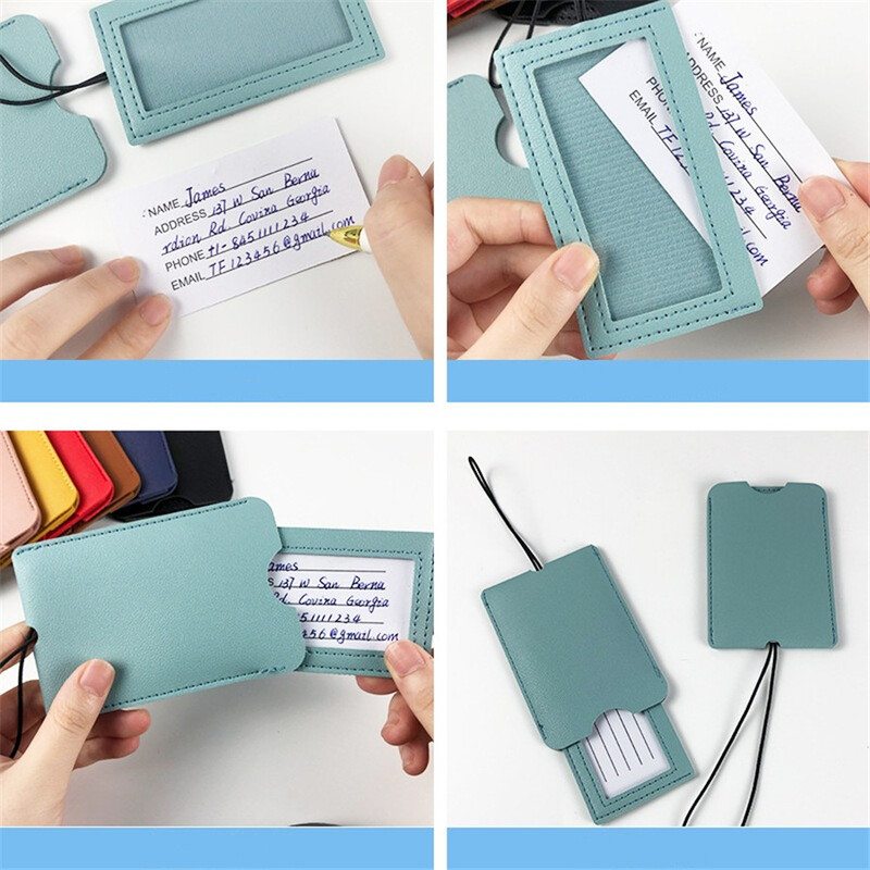 4 DB/Szett PU bőr poggyászcímkék Bőrönd névcímkék Utazási kiegészítők Poggyászcímke Beszállócímke névazonosító címkék