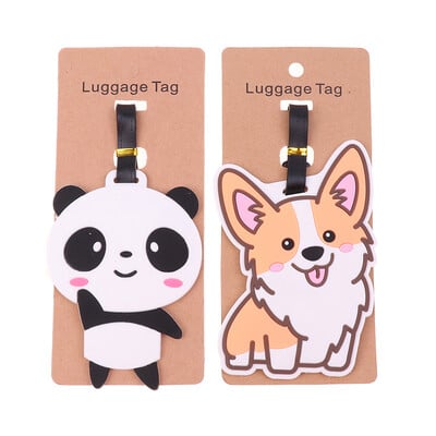 Kawaii Creative Corgi Panda Etichetă pentru bagaje Valisă ID Adresă Suport Etichetă de îmbarcare pentru bagaje Etichetă din silicon Accesorii de călătorie pentru călătorie