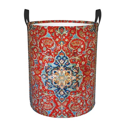 Ισφαχάν Αντίκα Central Persian Carpet Καλάθι πλυντηρίου Πτυσσόμενο μεγάλος κάδος ρούχων Χαλί Bohemian Geometric Baby Hammper