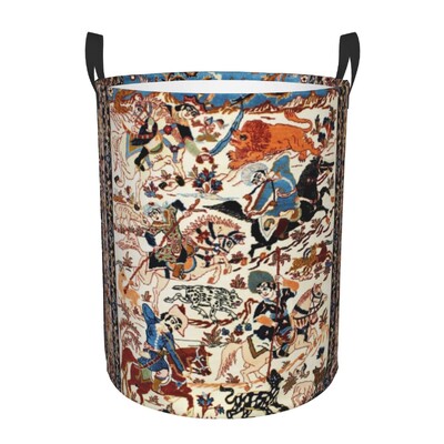 Ισφαχάν Αντίκα Central Persian Carpet Καλάθι πλυντηρίου Πτυσσόμενο μεγάλος κάδος ρούχων Χαλί Bohemian Geometric Baby Hammper