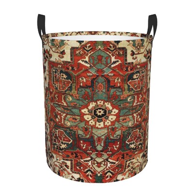 Ισφαχάν Αντίκα Central Persian Carpet Καλάθι πλυντηρίου Πτυσσόμενο μεγάλος κάδος ρούχων Χαλί Bohemian Geometric Baby Hammper