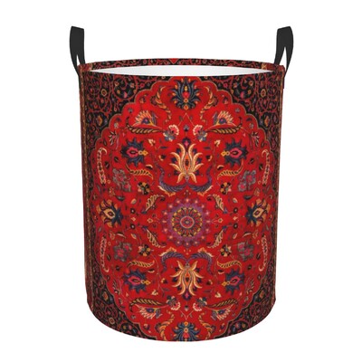 Ισφαχάν Αντίκα Central Persian Carpet Καλάθι πλυντηρίου Πτυσσόμενο μεγάλος κάδος ρούχων Χαλί Bohemian Geometric Baby Hammper