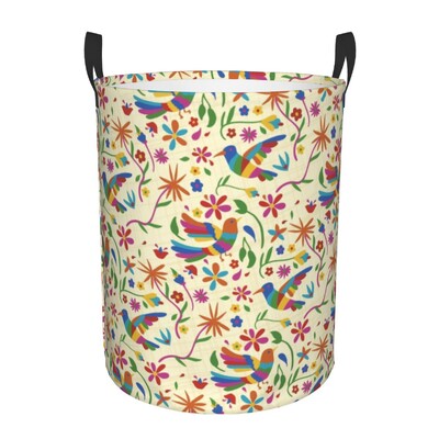 Meksikos „Fiesta Flowers Art“ skalbinių krepšelis Sulankstomas tekstilės siuvinėjimas kūdikių kliūtys darželio žaislams Organizatoriaus laikymo dėžės